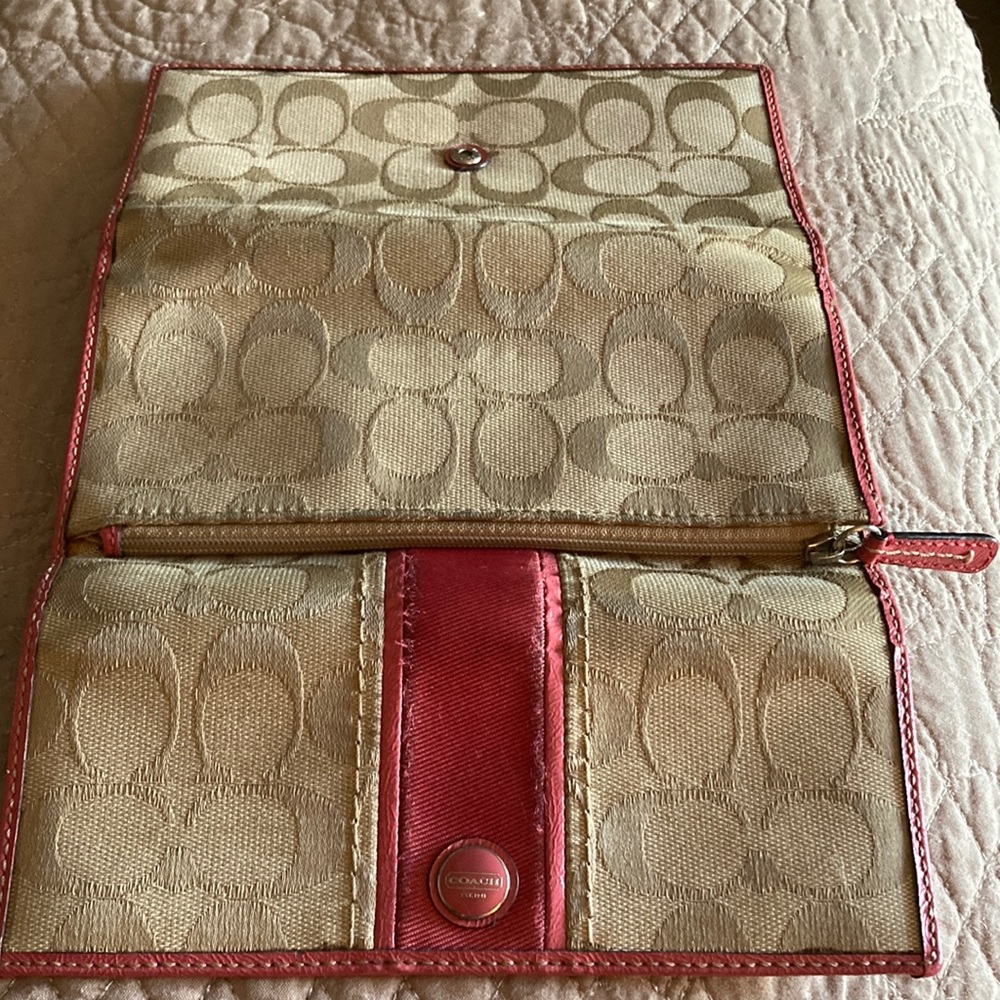 Pink canvas/ leather wallet Coach